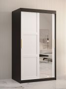 Armadio Liskamm 27 con anta a specchio | Nero opaco/Bianco opaco | 200 x 100 x 62 cm | 2 ante scorrevoli