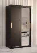 Armadio moderno con anta a specchio | Nero opaco | 200 x 100 x 62 cm | 5 scomparti | 2 barre appendiabiti