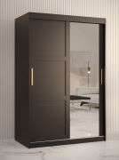 Armadio moderno con anta a specchio | Nero opaco | 5 scomparti | 200 x 120 x 62 cm | Liskamm 32