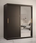 Armadio moderno con anta a specchio | Nero opaco | 200 x 150 x 62 cm | 5 scomparti | 2 barre appendiabiti