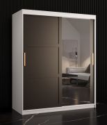 Armadio con anta a specchio Liskamm 34 | Bianco opaco/Nero opaco | 200 x 150 x 62 cm | 5 scomparti | 2 barre appendiabiti