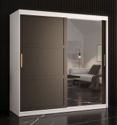 Armadio Liskamm 38 capiente con anta a specchio | Bianco opaco/Nero opaco | 200 x 180 x 62 cm | 2 ante scorrevoli