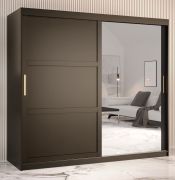 Armadio moderno con anta a specchio | Nero opaco | 200 x 200 x 62 cm | 10 scomparti e 2 barre appendiabiti