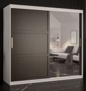 Armadio con anta a specchio Liskamm 42 | Bianco opaco/Nero opaco | 200x200x62 cm | 10 scomparti | 2 barre appendiabiti