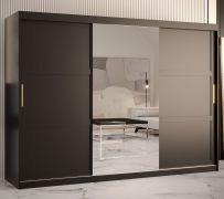 Armadio grande Liskamm 48 nero opaco | 200 x 250 x 62 cm | 10 scomparti | 3 ante scorrevoli | Specchio integrato