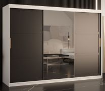 Armadio moderno Liskamm 46 | Bianco opaco e nero opaco | 3 ante scorrevoli | 200 x 250 x 62 cm
