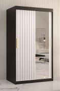 Armadio stretto Balmenhorn 75 | 5 scomparti | Nero opaco/Bianco opaco | Anta a specchio | 200 x 100 x 62 cm