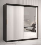 Armadio moderno Balmenhorn 87 | Nero opaco e bianco opaco | 200 x 180 x 62 cm | Anta a specchio