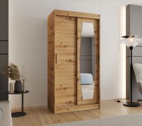 Armadio scorrevole Musala 01 | Rovere Artisan | 1 metro | 5 scomparti | Specchio frontale