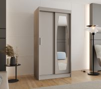 Armadio scorrevole Musala 04 cashmere | 1 metro | 1 anta a specchio | 5 scomparti | 2 barre appendiabiti