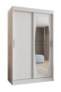 Armadio scorrevole Musala 06 bianco | 1 anta a specchio | 5 scomparti | 2 barre appendiabiti | 120 cm