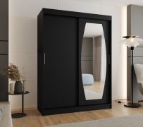 Armadio scorrevole nero Musala 11 | 2 barre appendiabiti | 1 anta a specchio | 5 scomparti | 150 cm