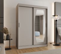 Armadio scorrevole Musala 12 | Cashmere | 1,5 m larghezza | Specchio integrato | 5 scomparti | 2 barre appendiabiti | Guide in alluminio