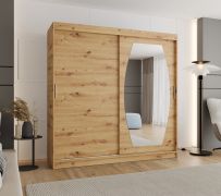 Armadio scorrevole Musala 17 | Rovere Artisan | 2 metri | 10 scomparti | Specchio | Guide alluminio