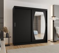 Armadio scorrevole nero Musala 19 | 2 metri | 1 anta a specchio | 2 barre appendiabiti | 10 scomparti