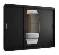 Armadio scorrevole Musala 23 nero | 2 barre appendiabiti | 1 anta specchio | 10 scomparti | 250 cm