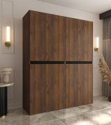 Armadio ad ante battenti "Karim" 03, color noce Warmia, 8 ante, 6 scomparti, Sistema "Soft-Close", 2 barre appendiabiti, 160 x 52 x 203 cm