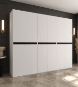 Armadio ad ante battenti "Karim" 05, bianco, 12 ante, 9 scomparti, 3 barre appendiabiti, Sistema "Soft-Close", 240 x 52 x 203 cm
