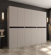 Armadio ad ante battenti "Karim" 05, color cashmere, 12 ante, 9 scomparti, 3 barre appendiabiti, Sistema "Soft-Close", 240 x 52 x 203 cm