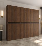 Armadio ad ante battenti "Karim" 05, color noce Warmia, 12 ante, 9 scomparti, 3 barre appendiabiti, Sistema "Soft-Close", 240 x 52 x 203 cm
