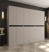 Armadio ad ante battenti "Karim" 06, color cashmere, 12 ante a battenti, 9 scomparti, 3 barre appendiabiti, Sistema "Soft-Close", 270 x 52 x 203 cm