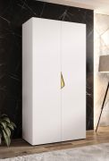 Armadio ad ante battenti "Zainab" 01, bianco, maniglie: oro, 2 ante, 1 scomparto, 1 barra appendiabiti, Sistema "Soft-Close", bordi in ABS, 100 x 52 x 202 cm