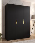 Armadio ad ante battenti "Zainab" 02, nero, maniglie: oro, 3 ante, 2 scomparti, 2 barre appendiabiti, Sistema "Soft-Close", bordi in ABS, 150 x 52 x 202 cm