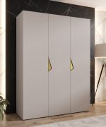 Armadio ad ante battenti "Zainab" 02, color cashmere, maniglie: oro, 3 ante, 2 scomparti, 2 barre appendiabiti, Sistema "Soft-Close", bordi in ABS, 150 x 52 x 202 cm