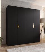 Armadio ad ante battenti "Zainab" 03, nero, maniglie: oro, 4 ante, 2 scomparti, 2 barre appendiabiti, Sistema "Soft-Close", bordi in ABS, 200 x 52 x 202 cm