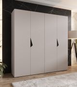Armadio ad ante battenti "Zainab" 03, color cashmere, maniglie: nero, 4 ante, 2 scomparti, 2 barre appendiabiti, Sistema "Soft-Close", bordi in ABS, 200 x 52 x 202 cm