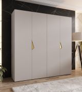 Armadio ad ante battenti "Zainab" 03, color cashmere, maniglie: oro, 4 ante, 2 scomparti, 2 barre appendiabiti, Sistema "Soft-Close", bordi in ABS, 200 x 52 x 202 cm