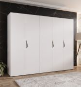 Armadio ad ante battenti "Zainab" 04, bianco, maniglie: cashmere, 5 ante, 3 scomparti, 3 barre appendiabiti, Sistema "Soft-Close", bordi in ABS, 250 x 52 x 202 cm