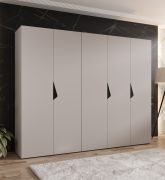 Armadio ad ante battenti "Zainab" 04, color cashmere, maniglie: nero, 5 ante, 3 scomparti, 3 barre appendiabiti, Sistema "Soft-Close", bordi in ABS, 250 x 52 x 202 cm