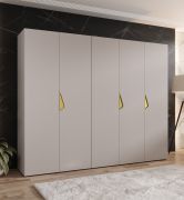 Armadio ad ante battenti "Zainab" 04, color cashmere, maniglie: oro, 5 ante, 3 scomparti, 3 barre appendiabiti, Sistema "Soft-Close", bordi in ABS, 250 x 52 x 202 cm