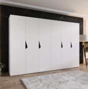 Armadio ad ante battenti "Zainab" 05, bianco, maniglie: nero, 6 ante, 4 scomparti, 4 barre appendiabiti, Sistema "Soft-Close", bordi in ABS, 300 x 52 x 202 cm
