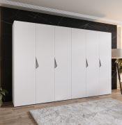 Armadio ad ante battenti "Zainab" 05, bianco, maniglie: cashmere, 6 ante, 4 scomparti, 4 barre appendiabiti, Sistema "Soft-Close", bordi in ABS, 300 x 52 x 202 cm