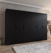 Armadio ad ante battenti "Zainab" 05, nero, maniglie: nero, 6 ante, 4 scomparti, 4 barre appendiabiti, Sistema "Soft-Close", bordi in ABS, 300 x 52 x 202 cm