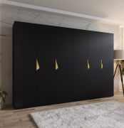 Armadio ad ante battenti "Zainab" 05, nero, maniglie: oro, 6 ante, 4 scomparti, 4 barre appendiabiti, Sistema "Soft-Close", bordi in ABS, 300 x 52 x 202 cm