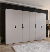 Armadio ad ante battenti "Zainab" 05, color cashmere, maniglie: nero, 6 ante, 4 scomparti, 4 barre appendiabiti, Sistema "Soft-Close", bordi in ABS, 300 x 52 x 202 cm