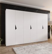Armadio con ante a specchio "Zainab" 06, bianco, maniglie: nero, 6 ante, 3 scomparti, 3 barre appendiabiti, Sistema "Soft-Close", bordi in ABS, 300 x 52 x 202 cm