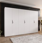 Armadio con ante a specchio "Zainab" 06, bianco, maniglie: cashmere, 6 ante, 3 scomparti, 3 barre appendiabiti, Sistema "Soft-Close", bordi in ABS, 300 x 52 x 202 cm