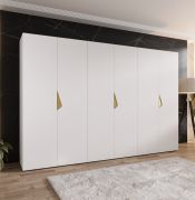 Armadio con ante a specchio "Zainab" 06, bianco, maniglie: oro, 6 ante, 3 scomparti, 3 barre appendiabiti, Sistema "Soft-Close", bordi in ABS, 300 x 52 x 202 cm