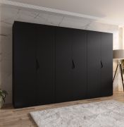 Armadio con ante a specchio "Zainab" 06, color cashmere, maniglie: cashmere, 6 ante, 3 scomparti, 3 barre appendiabiti, Sistema "Soft-Close", bordi in ABS, 300 x 52 x 202 cm