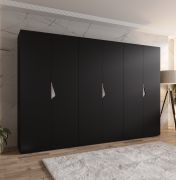 Armadio con ante a specchio "Zainab" 06, nero, maniglie: cashmere, 6 ante, 3 scomparti, 3 barre appendiabiti, Sistema "Soft-Close", bordi in ABS, 300 x 52 x 202 cm