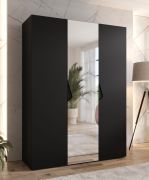 Armadio con ante a specchio "Zainab" 08, nero, maniglie: nero, 1 anta, 2 scomparti, 2 barre appendiabiti, Sistema "Soft-Close", bordi in ABS, 150 x 52 x 202 cm