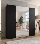 Armadio con ante a specchio "Zainab" 09, nero, maniglie: nero, 2 ante, 2 scomparti, 2 barre appendiabiti, Sistema "Soft-Close", bordi in ABS, 200 x 52 x 202 cm