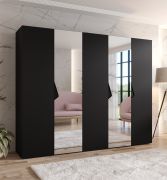 Armadio con ante a specchio "Zainab" 10, nero, maniglie: nero, 2 ante, 3 scomparti, 3 barre appendiabiti, Sistema "Soft-Close", bordi in ABS, 250 x 52 x 202 cm