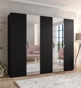 Armadio con ante a specchio "Zainab" 10, nero, maniglie: cashmere, 2 ante, 3 scomparti, 3 barre appendiabiti, Sistema "Soft-Close", bordi in ABS, 250 x 52 x 202 cm