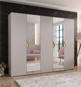 Armadio con ante a specchio "Zainab" 10, color cashmere, maniglie: oro, 2 ante, 3 scomparti, 3 barre appendiabiti, Sistema "Soft-Close", bordi in ABS, 250 x 52 x 202 cm
