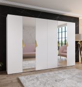 Armadio con ante a specchio "Zainab" 11, bianco, maniglie: oro, 2 ante, 4 scomparti, 4 barre appendiabiti, Sistema "Soft-Close", 300 x 52 x 202 cm